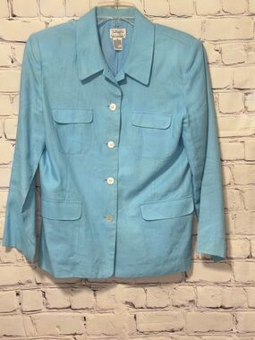 TALBOTS IRISH LINEN ROBIN EGG BLUE BLAZER SIZE 10P career spring summer classic